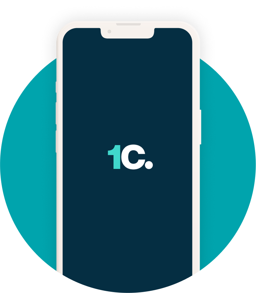 A mobile phone displaying the 1st Central logo